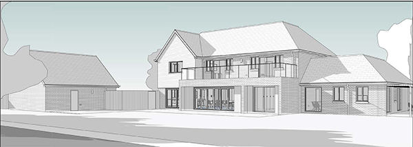 Lot: 65 - SITE WITH PLANNING FOR A FIVE-BEDROOM HOUSE WITH ANNEXE SET IN 0.4 ACRES - Proposed Perspective